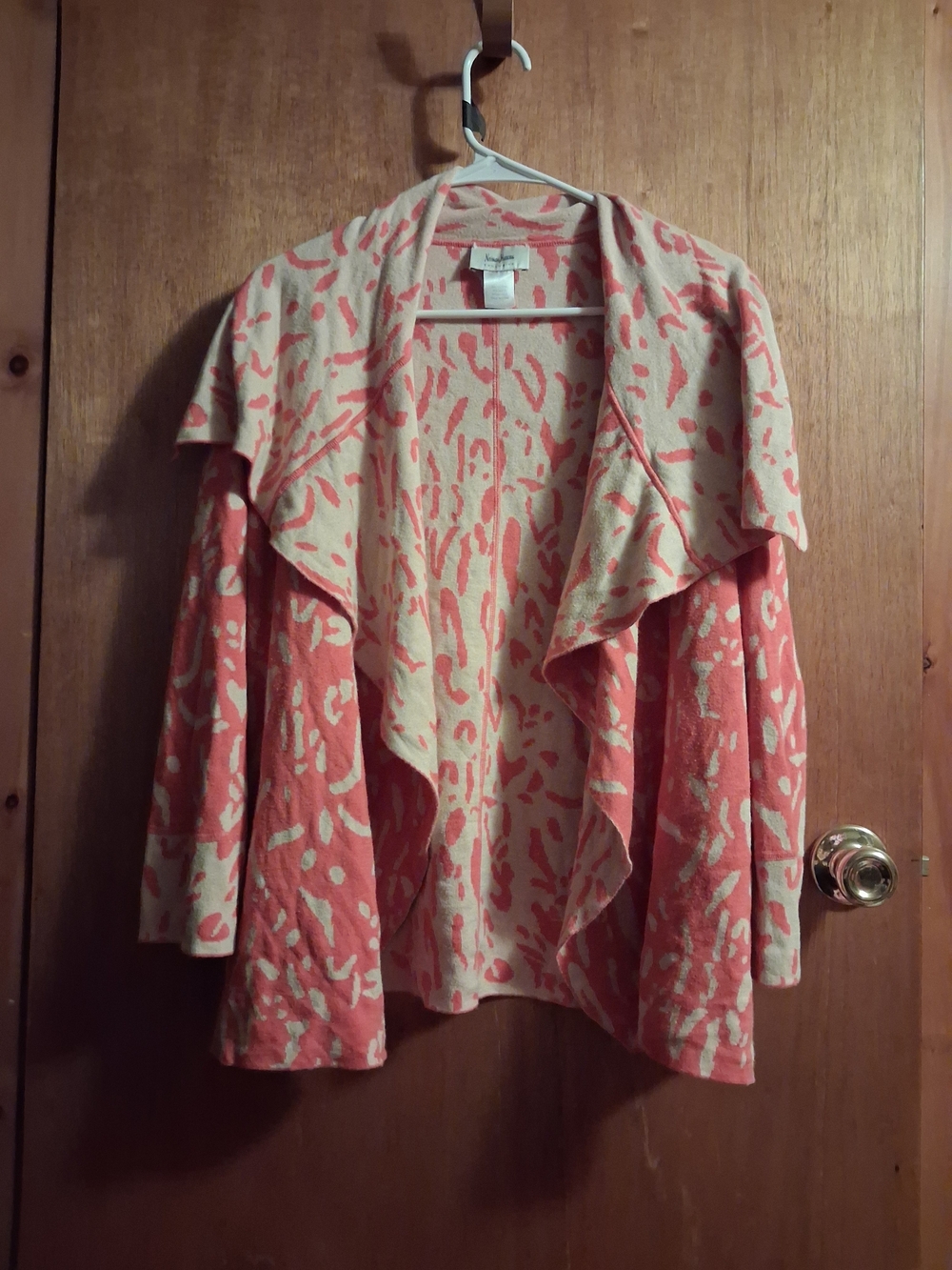 Nordstrom Coral and Cream Open-Front Waterfall Cardigan